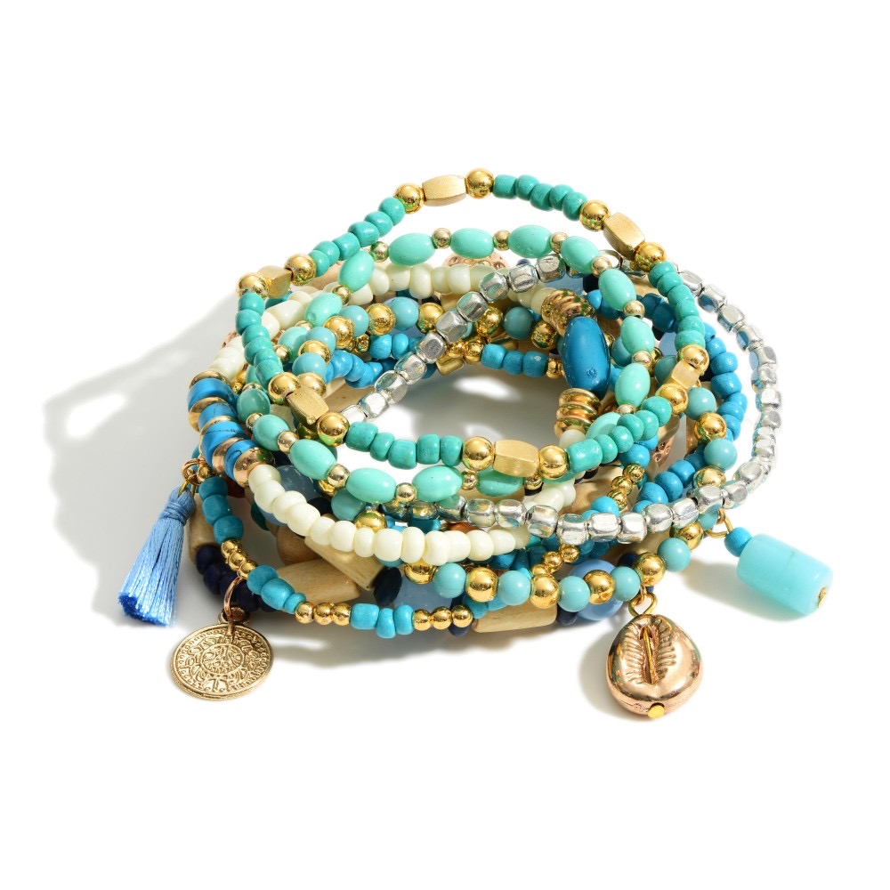 Boho Chic 4-Strand Melon & Seed Bead Bracelet Kit (Teal/Amber/Brown) –